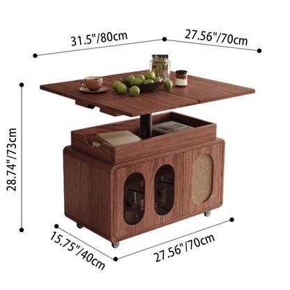 Modern Mid-century Square Rectangular Rubberwood Solid Wood Plywood Plastic Rattan Glass Foldable Movable Weaving Coffee Table 2-Tier For Living Room
