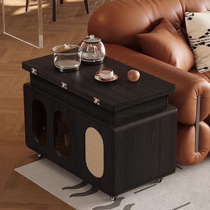 Modern Mid-century Square Rectangular Rubberwood Solid Wood Plywood Plastic Rattan Glass Foldable Movable Weaving Coffee Table 2-Tier For Living Room