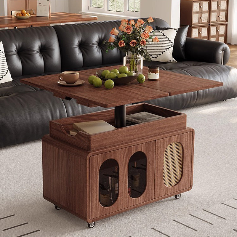 Modern Mid-century Square Rectangular Rubberwood Solid Wood Plywood Plastic Rattan Glass Foldable Movable Weaving Coffee Table 2-Tier For Living Room