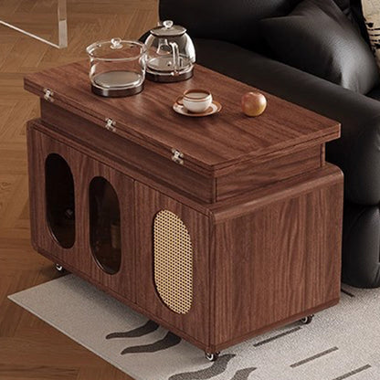 Modern Mid-century Square Rectangular Rubberwood Solid Wood Plywood Plastic Rattan Glass Foldable Movable Weaving Coffee Table 2-Tier For Living Room