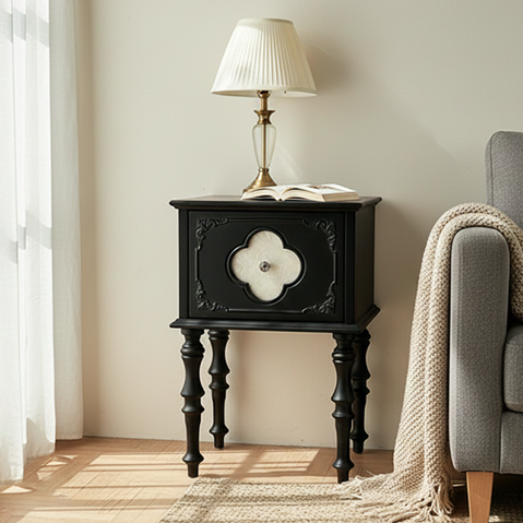 Traditional French Square Ash Wood Solid Wood Plywood Pine Wood Nightstand 1-Drawer For Bedroom