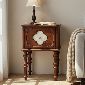 Traditional French Square Ash Wood Solid Wood Plywood Pine Wood Nightstand 1-Drawer For Bedroom