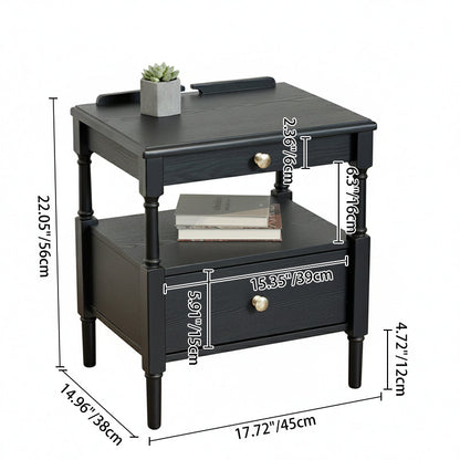 Contemporary Retro Square Ash Wood Solid Wood Plywood Pine Wood Nightstand 2-Drawer For Bedroom