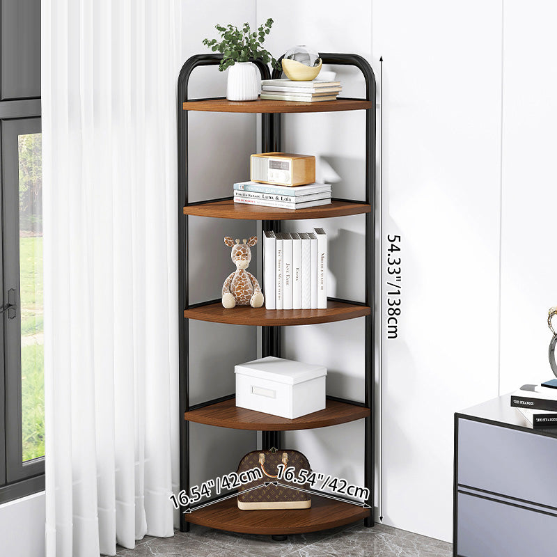 Modern Minimalist Fan-shaped MDF Steel Corner Shelf Unit 5-Tier For Living Room