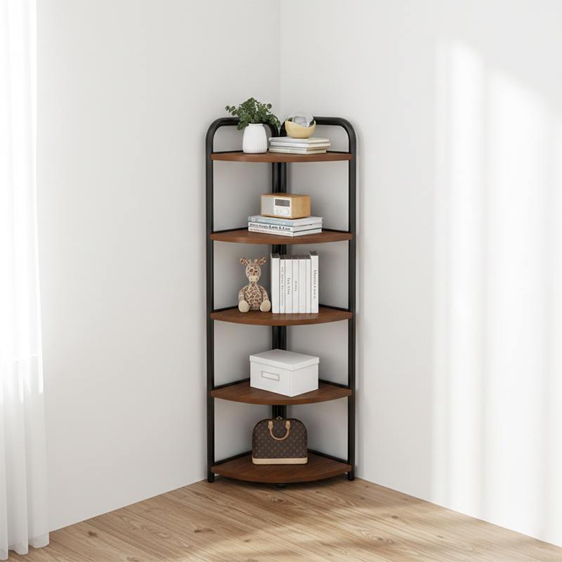 Modern Minimalist Fan-shaped MDF Steel Corner Shelf Unit 5-Tier For Living Room