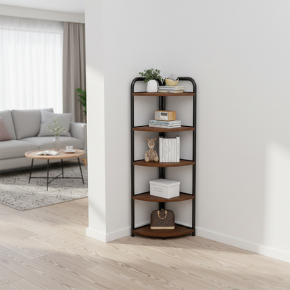 Modern Minimalist Fan-shaped MDF Steel Corner Shelf Unit 5-Tier For Living Room
