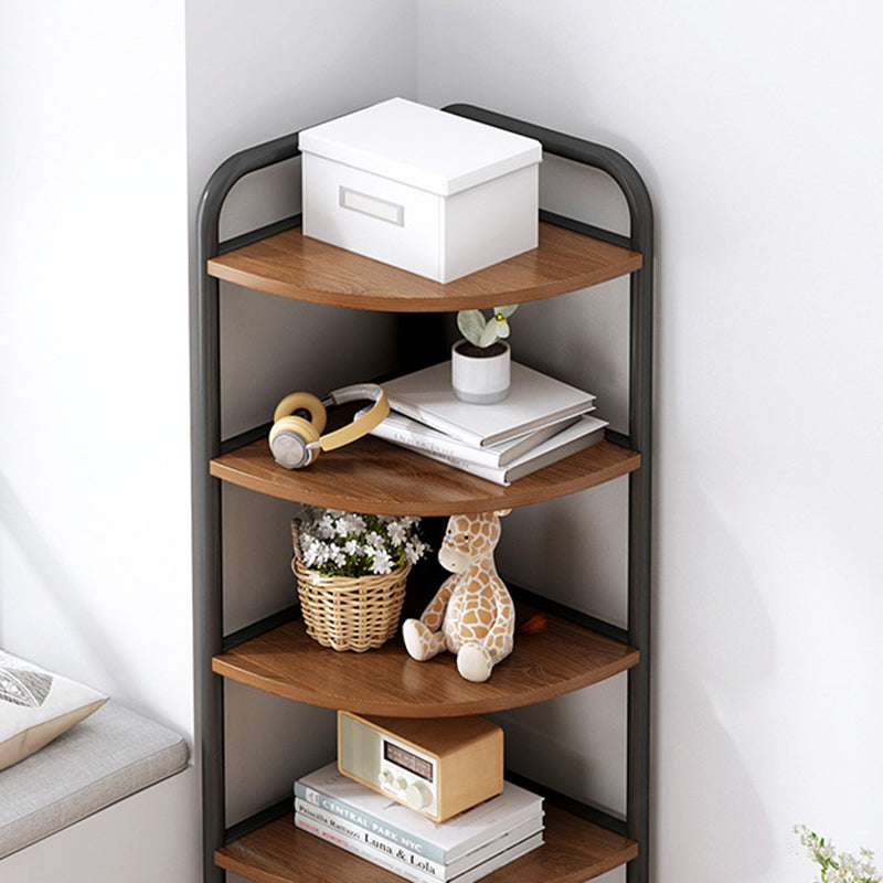 Modern Minimalist Fan-shaped MDF Steel Corner Shelf Unit 5-Tier For Living Room