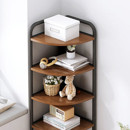 Modern Minimalist Fan-shaped MDF Steel Corner Shelf Unit 5-Tier For Living Room