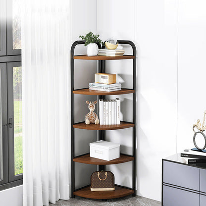 Modern Minimalist Fan-shaped MDF Steel Corner Shelf Unit 5-Tier For Living Room