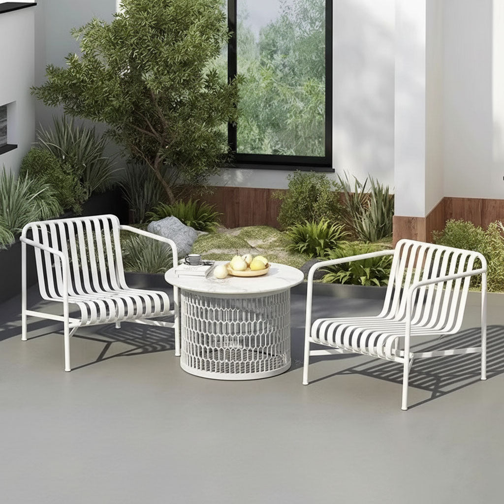 Waterproof Industrial Honeycomb Hollow Outdoor Coffee Table - 1-Tier Durable Stoneware Top For Outdoor Patio & Garden