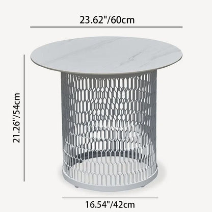 Waterproof Industrial Honeycomb Hollow Outdoor Coffee Table - 1-Tier Durable Stoneware Top For Outdoor Patio & Garden