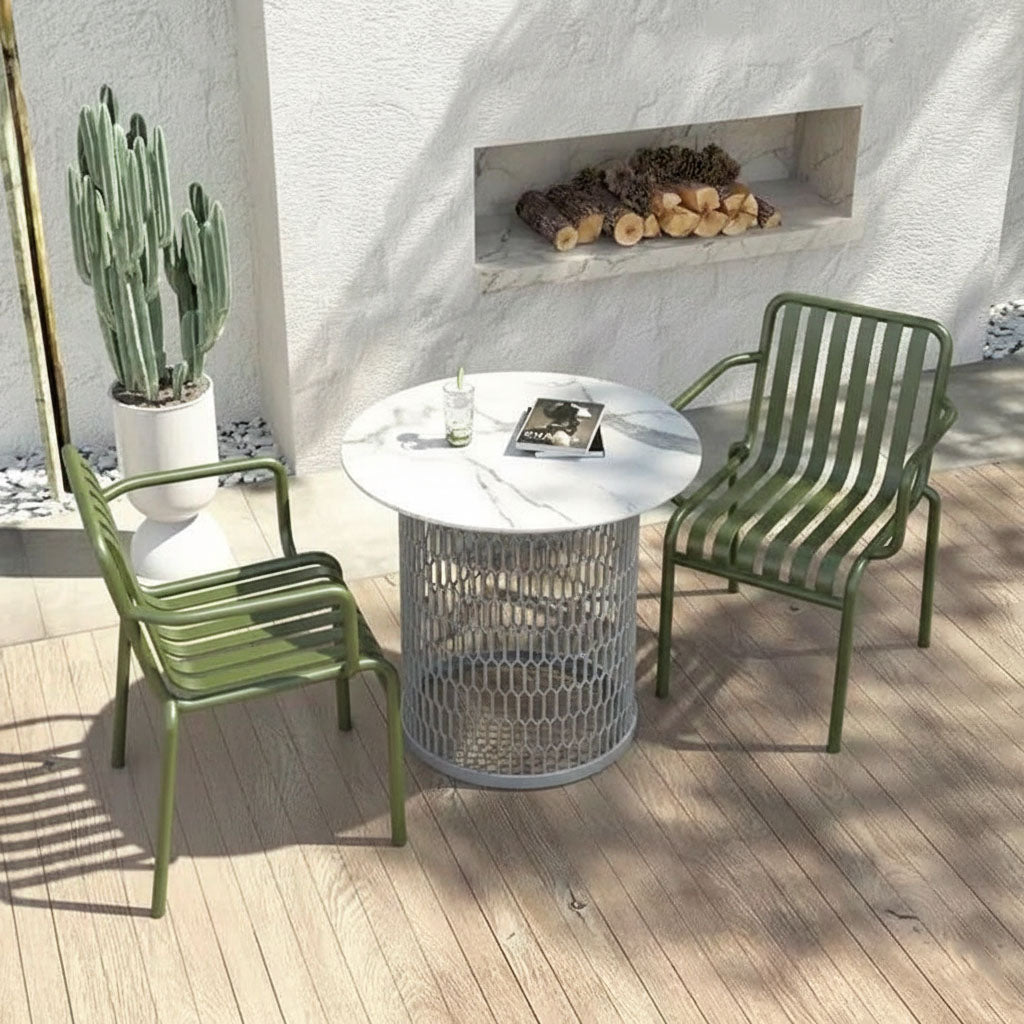 Waterproof Industrial Honeycomb Hollow Outdoor Coffee Table - 1-Tier Durable Stoneware Top For Outdoor Patio & Garden