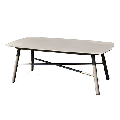 Industrial Rectangular Rounded Edges Outdoor Coffee Table - 4-Legs Sturdy Aluminum Frame For Outdoor Patio & Garden