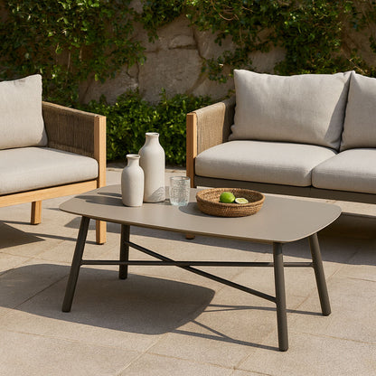 Industrial Rectangular Rounded Edges Outdoor Coffee Table - 4-Legs Sturdy Aluminum Frame For Outdoor Patio & Garden