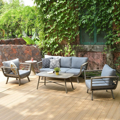 Industrial Rectangular Rounded Edges Outdoor Coffee Table - 4-Legs Sturdy Aluminum Frame For Outdoor Patio & Garden