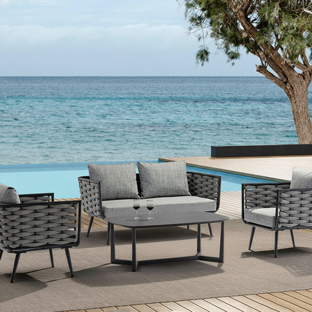 Corrosion-Resistant Rectangular Outdoor Coffee Table - 1-Tier Spacious Stoneware Top For Balcony & Garden