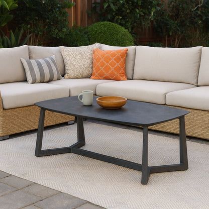 Corrosion-Resistant Rectangular Outdoor Coffee Table - 1-Tier Spacious Stoneware Top For Balcony & Garden