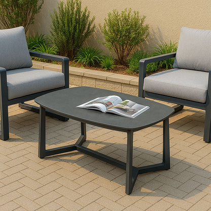 Corrosion-Resistant Rectangular Outdoor Coffee Table - 1-Tier Spacious Stoneware Top For Balcony & Garden
