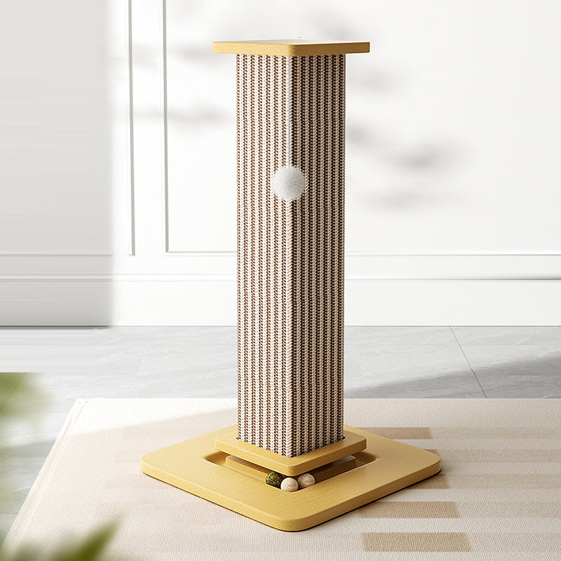 Modern Minimalist Rectangular Medium Density Fiberboard Solid Wood Sisal Cat Scratching Post With Toy Ball For Living Room