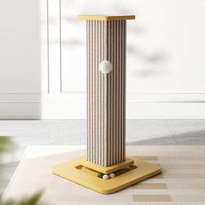 Modern Minimalist Rectangular Medium Density Fiberboard Solid Wood Sisal Cat Scratching Post With Toy Ball For Living Room