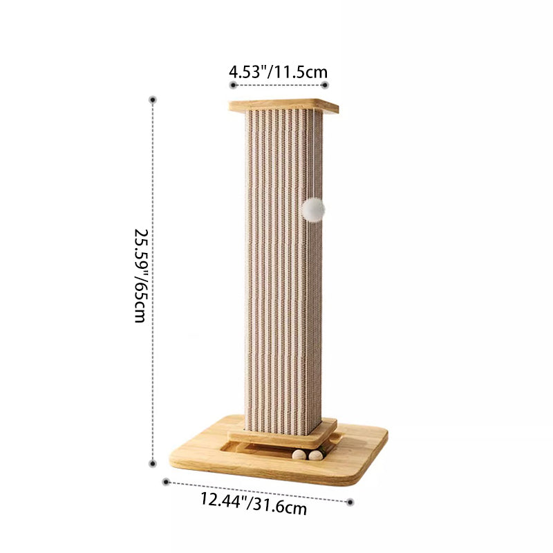 Modern Minimalist Rectangular Medium Density Fiberboard Solid Wood Sisal Cat Scratching Post With Toy Ball For Living Room