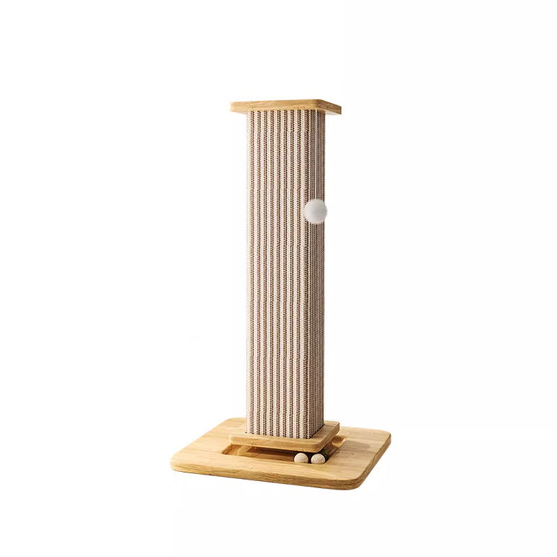 Modern Minimalist Rectangular Medium Density Fiberboard Solid Wood Sisal Cat Scratching Post With Toy Ball For Living Room