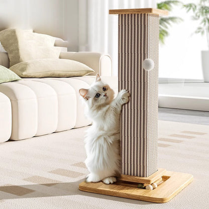 Modern Minimalist Rectangular Medium Density Fiberboard Solid Wood Sisal Cat Scratching Post With Toy Ball For Living Room