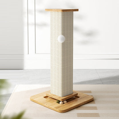 Modern Minimalist Rectangular Medium Density Fiberboard Solid Wood Sisal Cat Scratching Post With Toy Ball For Living Room