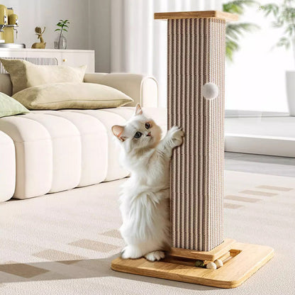 Modern Minimalist Rectangular Medium Density Fiberboard Solid Wood Sisal Cat Scratching Post With Toy Ball For Living Room