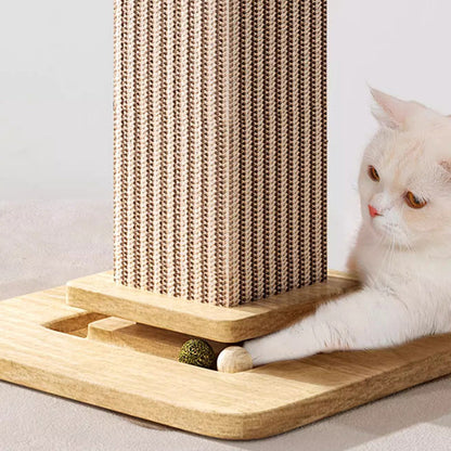 Modern Minimalist Rectangular Medium Density Fiberboard Solid Wood Sisal Cat Scratching Post With Toy Ball For Living Room