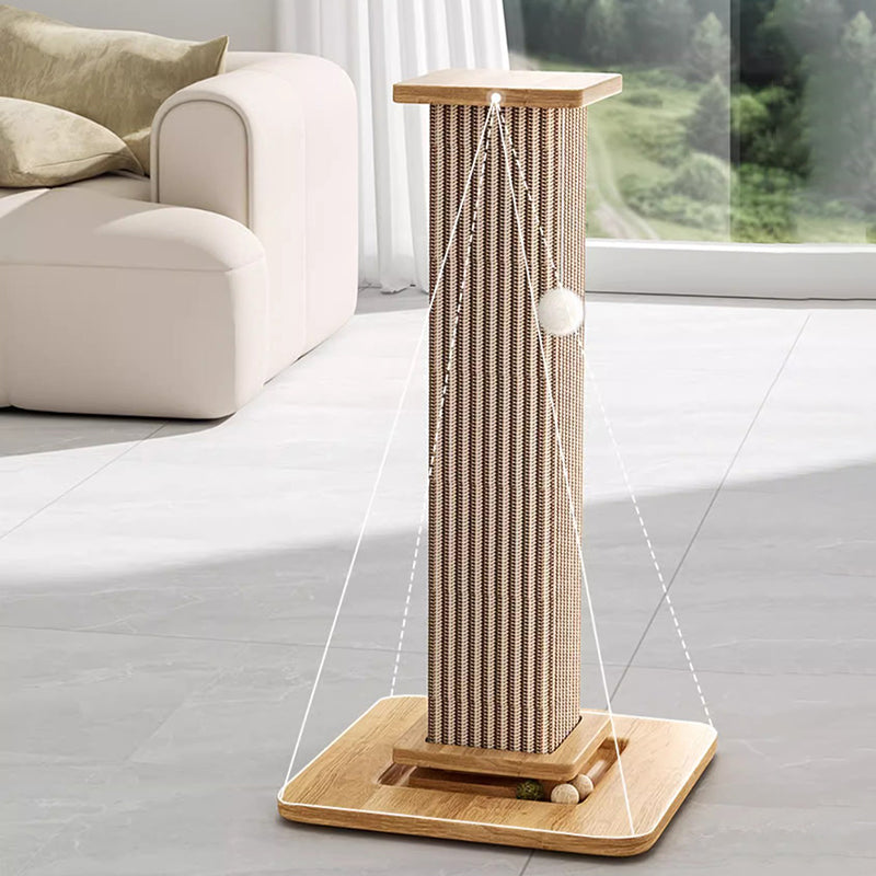 Modern Minimalist Rectangular Medium Density Fiberboard Solid Wood Sisal Cat Scratching Post With Toy Ball For Living Room