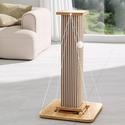 Modern Minimalist Rectangular Medium Density Fiberboard Solid Wood Sisal Cat Scratching Post With Toy Ball For Living Room