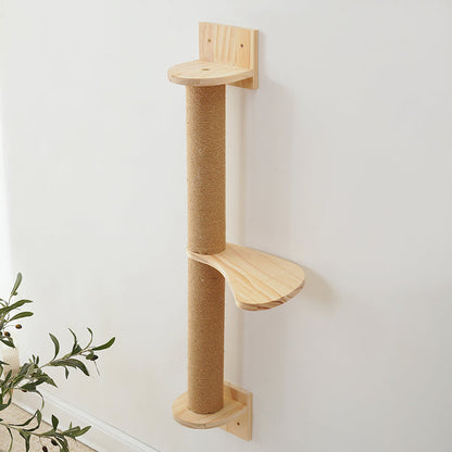 Modern Minimalist Cylindrical Solid Pine Wood Sisal Fabric Cat Tree & Condo 1-Hammock 1-Scratching Post For Living Room
