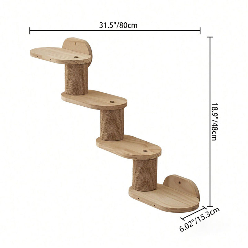 Modern Minimalist Cylindrical Solid Pine Wood Sisal Fabric Cat Tree & Condo 1-Hammock 1-Scratching Post For Living Room