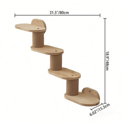 Modern Minimalist Cylindrical Solid Pine Wood Sisal Fabric Cat Tree & Condo 1-Hammock 1-Scratching Post For Living Room