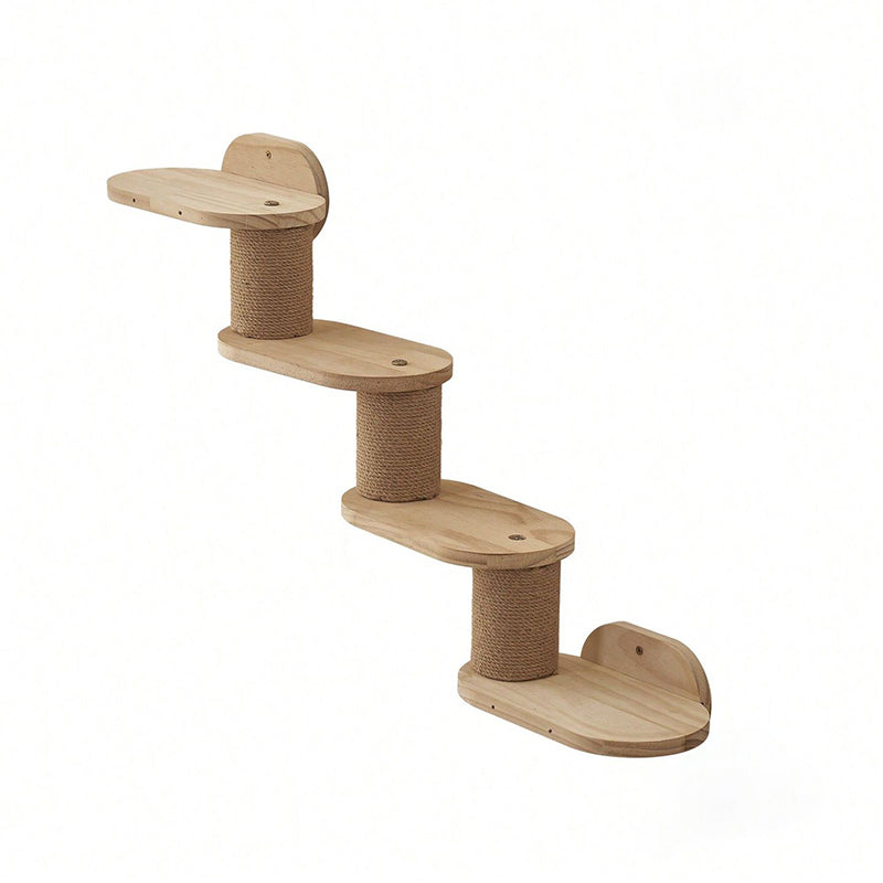 Modern Minimalist Cylindrical Solid Pine Wood Sisal Fabric Cat Tree & Condo 1-Hammock 1-Scratching Post For Living Room