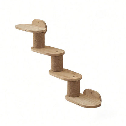 Modern Minimalist Cylindrical Solid Pine Wood Sisal Fabric Cat Tree & Condo 1-Hammock 1-Scratching Post For Living Room