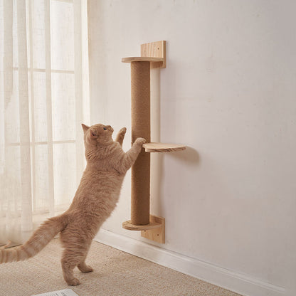 Modern Minimalist Cylindrical Solid Pine Wood Sisal Fabric Cat Tree & Condo 1-Hammock 1-Scratching Post For Living Room