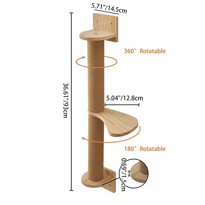 Modern Minimalist Cylindrical Solid Pine Wood Sisal Fabric Cat Tree & Condo 1-Hammock 1-Scratching Post For Living Room