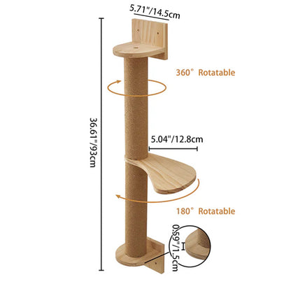Modern Minimalist Cylindrical Solid Pine Wood Sisal Fabric Cat Tree & Condo 1-Hammock 1-Scratching Post For Living Room