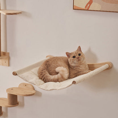 Modern Minimalist Cylindrical Solid Pine Wood Sisal Fabric Cat Tree & Condo 1-Hammock 1-Scratching Post For Living Room