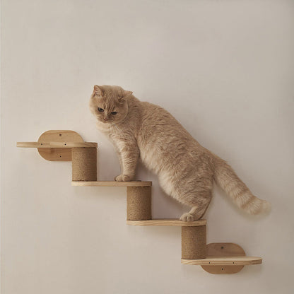 Modern Minimalist Cylindrical Solid Pine Wood Sisal Fabric Cat Tree & Condo 1-Hammock 1-Scratching Post For Living Room