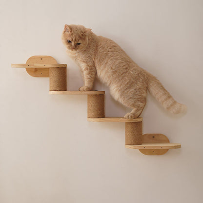 Modern Minimalist Cylindrical Solid Pine Wood Sisal Fabric Cat Tree & Condo 1-Hammock 1-Scratching Post For Living Room