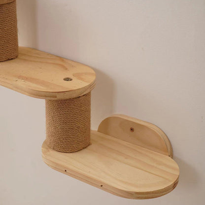 Modern Minimalist Cylindrical Solid Pine Wood Sisal Fabric Cat Tree & Condo 1-Hammock 1-Scratching Post For Living Room