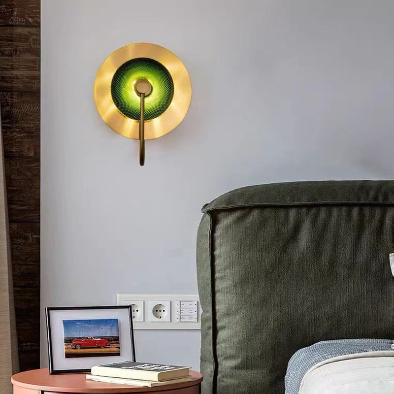 Contemporary Creative Round Glass Iron LED Wall Scone Lamp For Bedroom