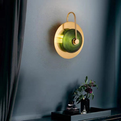 Contemporary Creative Round Glass Iron LED Wall Scone Lamp For Bedroom