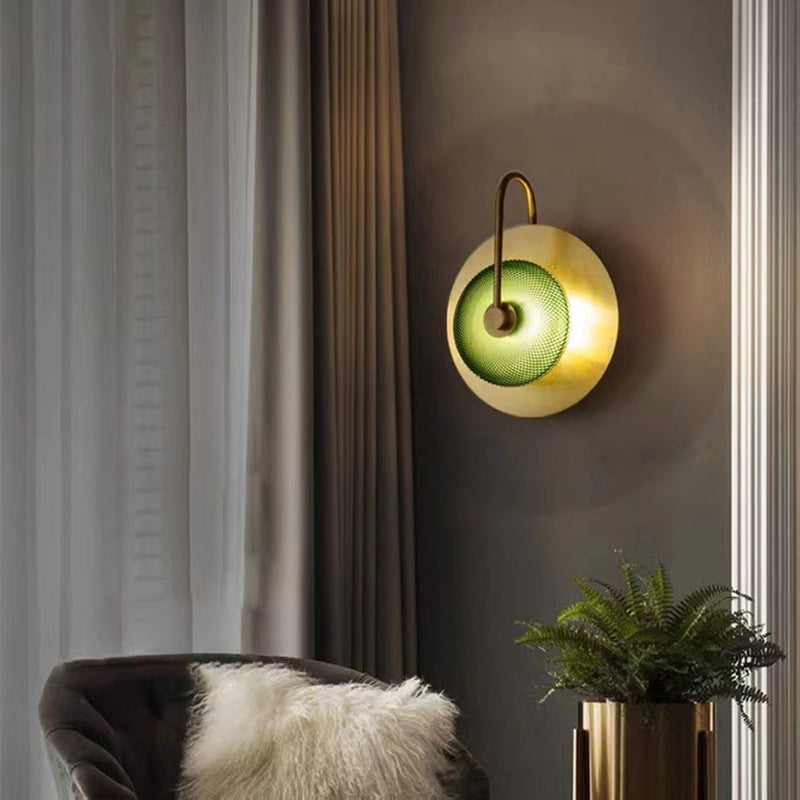 Contemporary Creative Round Glass Iron LED Wall Scone Lamp For Bedroom
