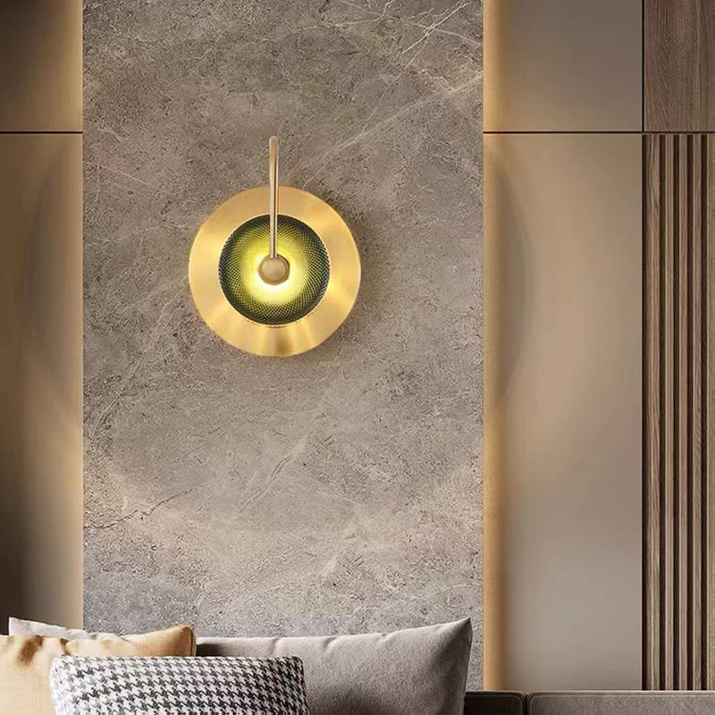 Contemporary Creative Round Glass Iron LED Wall Scone Lamp For Bedroom
