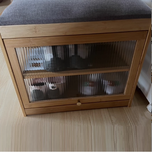 Traditional Japanese Bamboo ABS Linen Rectangular Ventilated Shoe Bench For Entryway & Living Room