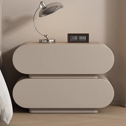 Modern Luxury Cat Scratch Resistant Leather Solid Wood Multilayer Plywood Oval Nightstand With 2-Drawer For Bedroom